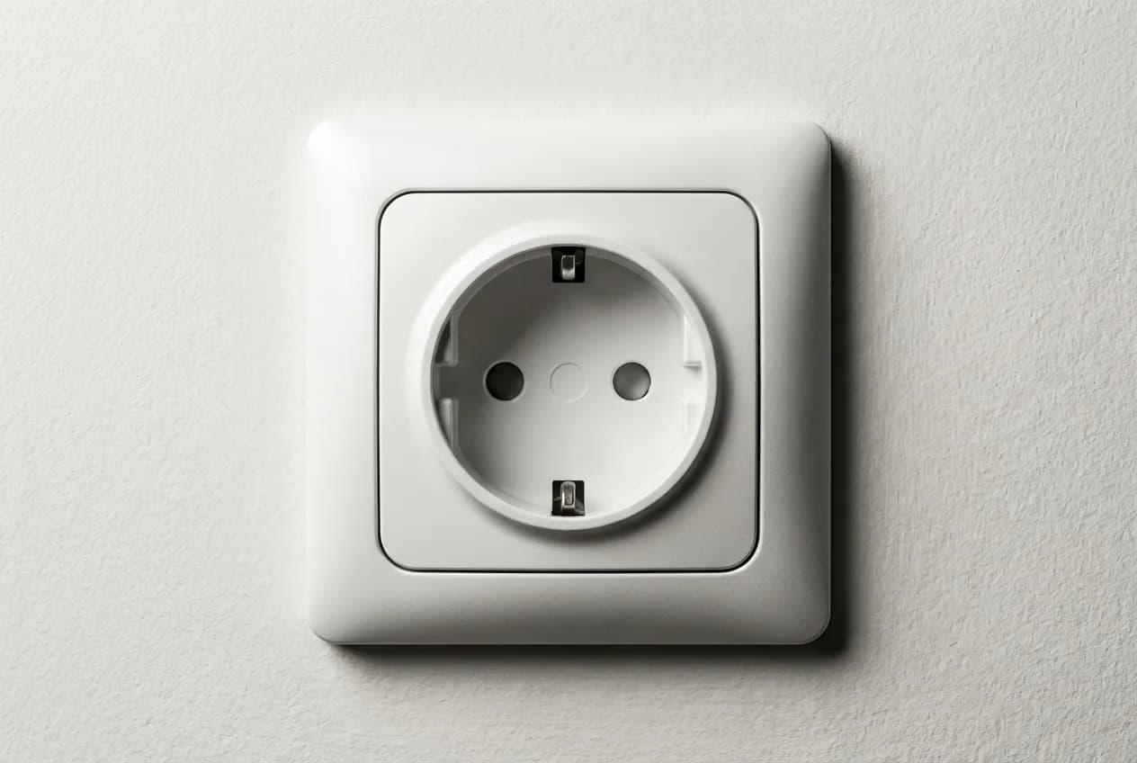 Due Prese Stessa Scatola: Calcolo Punti Luce e Normativa Gros plan sur une double prise de courant blanche sur un mur sobre, représentant un point lumineux.